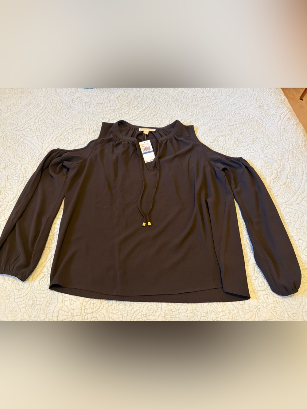 Michael Kors Cold Shoulder Long Sleeve Top - Black XL